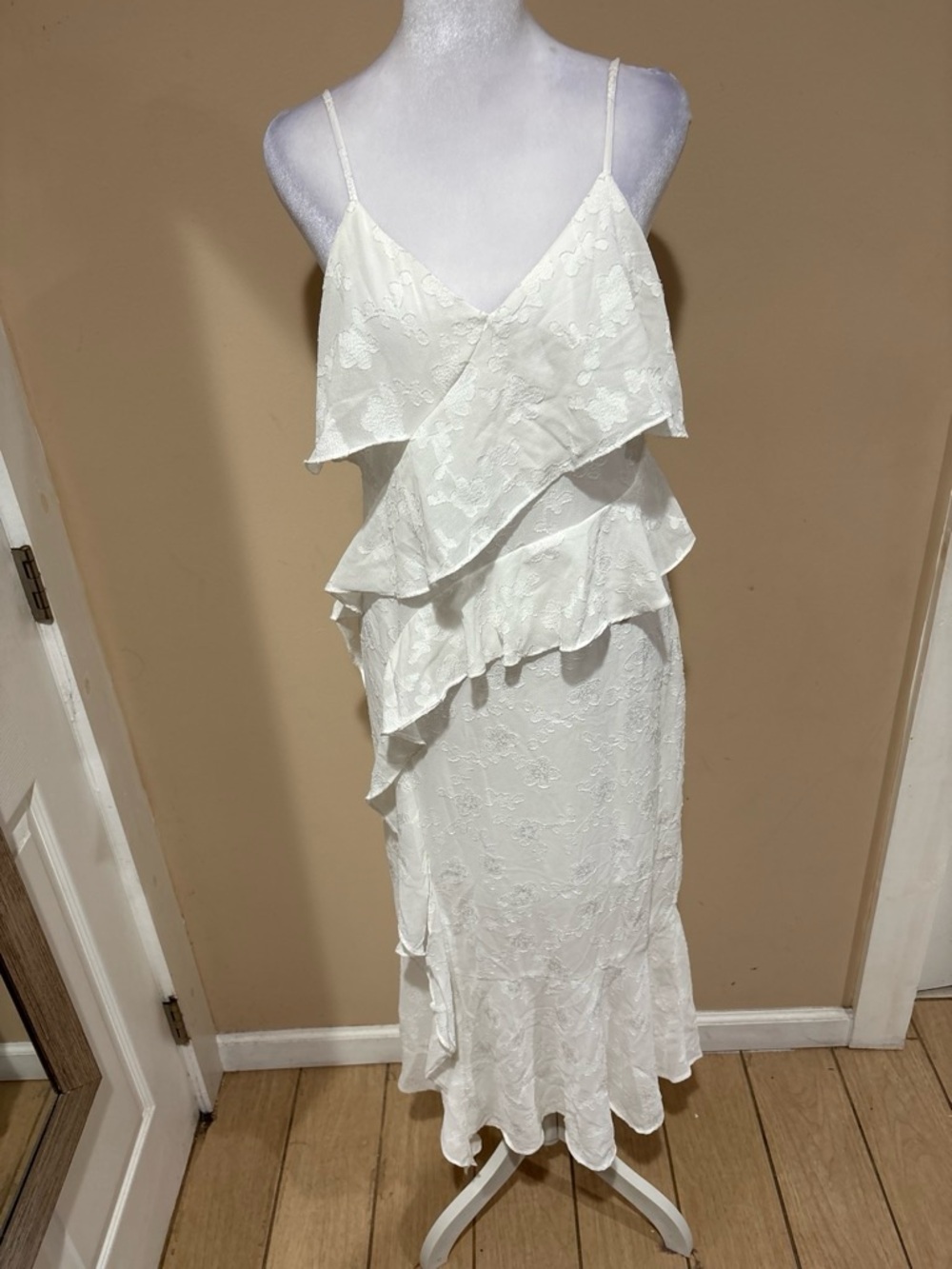 wild fable White Lace Ruffle Midi Slip Dress